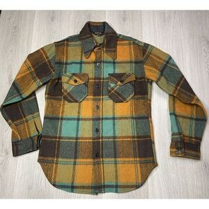 Vintage‎ Sears Put On Shop Jacket Men 36 Wool Brown Windowpane Plaid Shacket 60s
